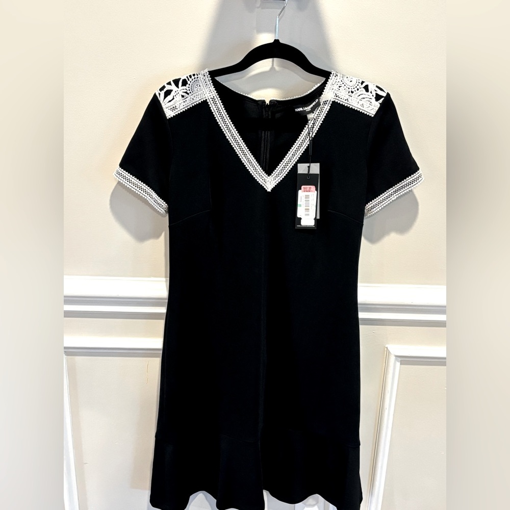 KARL LAGERFELD Black Shortsleeved A- Line Dress Size 8
